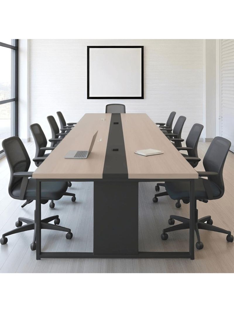 Mesa De Reunião 8 Lugares Escritório 3,60m Nogueira Preto