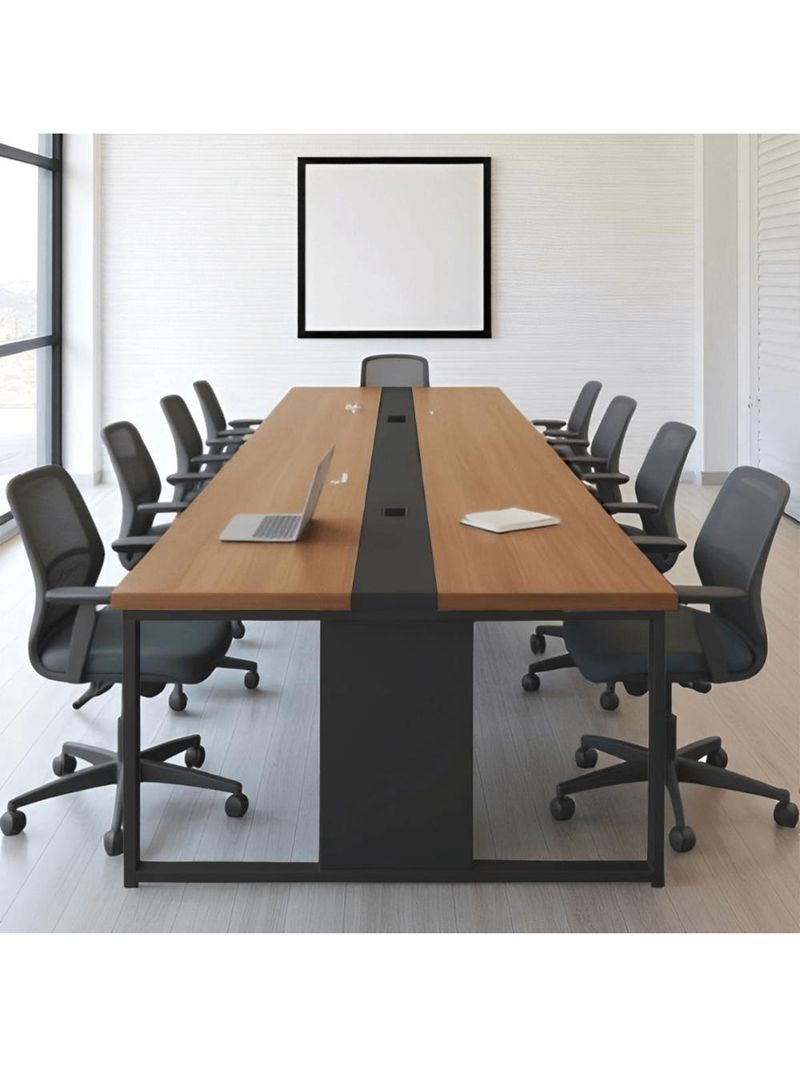 Mesa De Reunião 8 Lugares Escritório 3,60m Noce Preto
