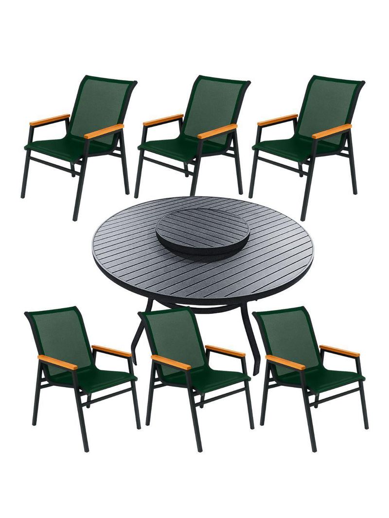 Conjunto Mesa Jardim Giratória 6 Poltronas Cadeiras área Externa Lazer Piscina Verde