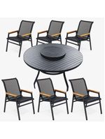 Conjunto Mesa Jardim Giratória 6 Poltronas Cadeiras área Externa Lazer Piscina Preto