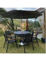 Conjunto Mesa Jardim Giratória 6 Poltronas Cadeiras área Externa Lazer Piscina Preto