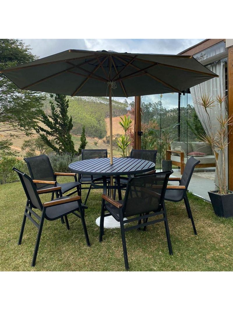 Conjunto Mesa Jardim Giratória 6 Poltronas Cadeiras área Externa Lazer Piscina Preto