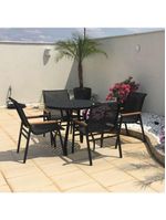 Conjunto Mesa Jardim Giratória 6 Poltronas Cadeiras área Externa Lazer Piscina Preto