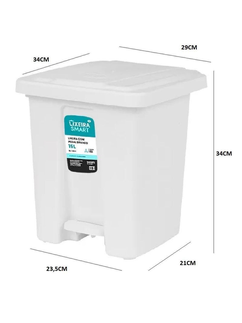 Lixeira Pedal 15 Litros Grande Cesto De Lixo Casa Banheiro Cozinha Comercio Coleta Seletiva Reforcada Plastico