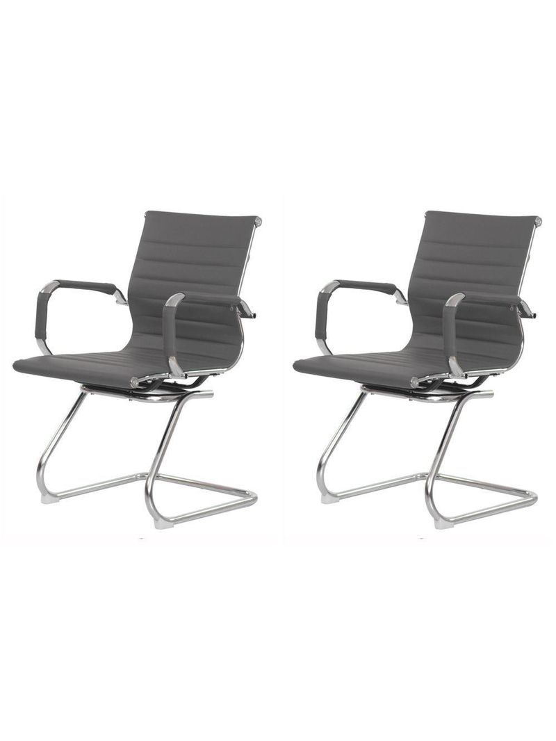 Kit 2 Cadeiras Escritório Interlocutor Stripes Fixa Pu Cinza
