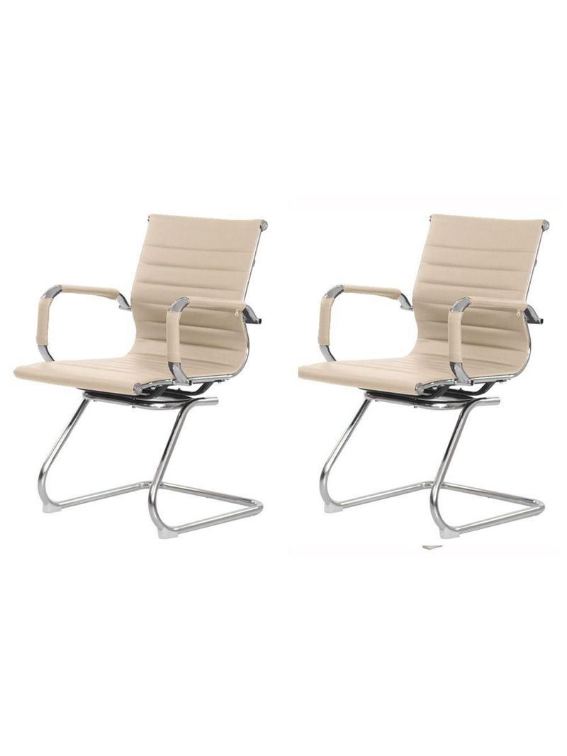 Kit 2 Cadeiras Escritório Interlocutor Stripes Fixa Pu Nude