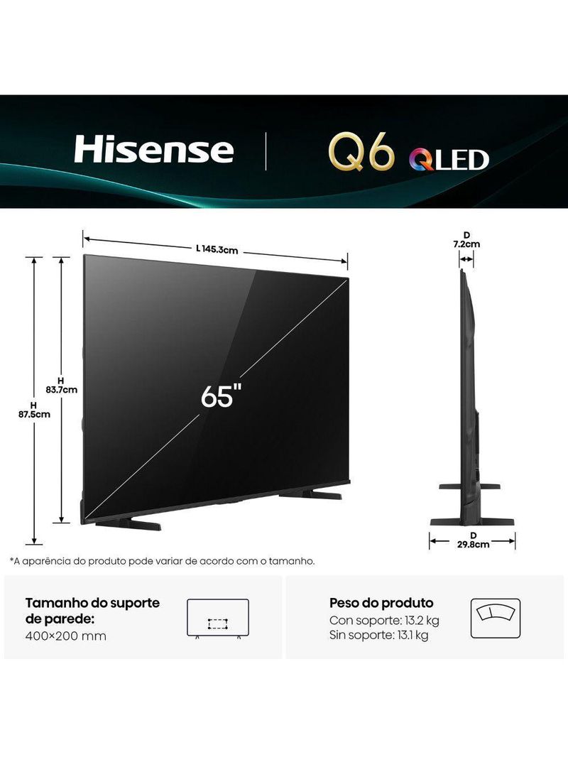 Smart Tv Vidaa Qled 4k Dolby Vision Hdr Wi-fi Bluetooth Preto