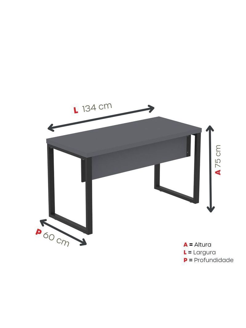 Mesa Escritório 1340x600x750mm M1340pe40tub Grafito-preto
