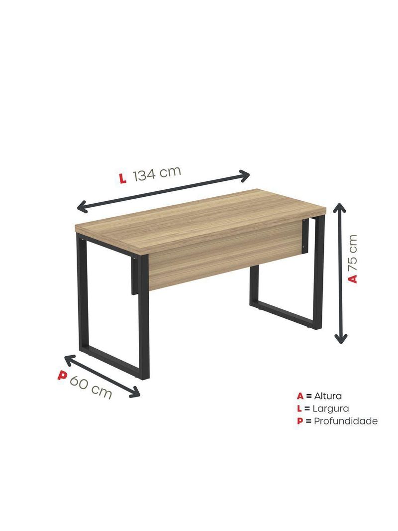 Mesa Escritório 1340x600x750mm M1340pe40tub Noce Naturalle-preto