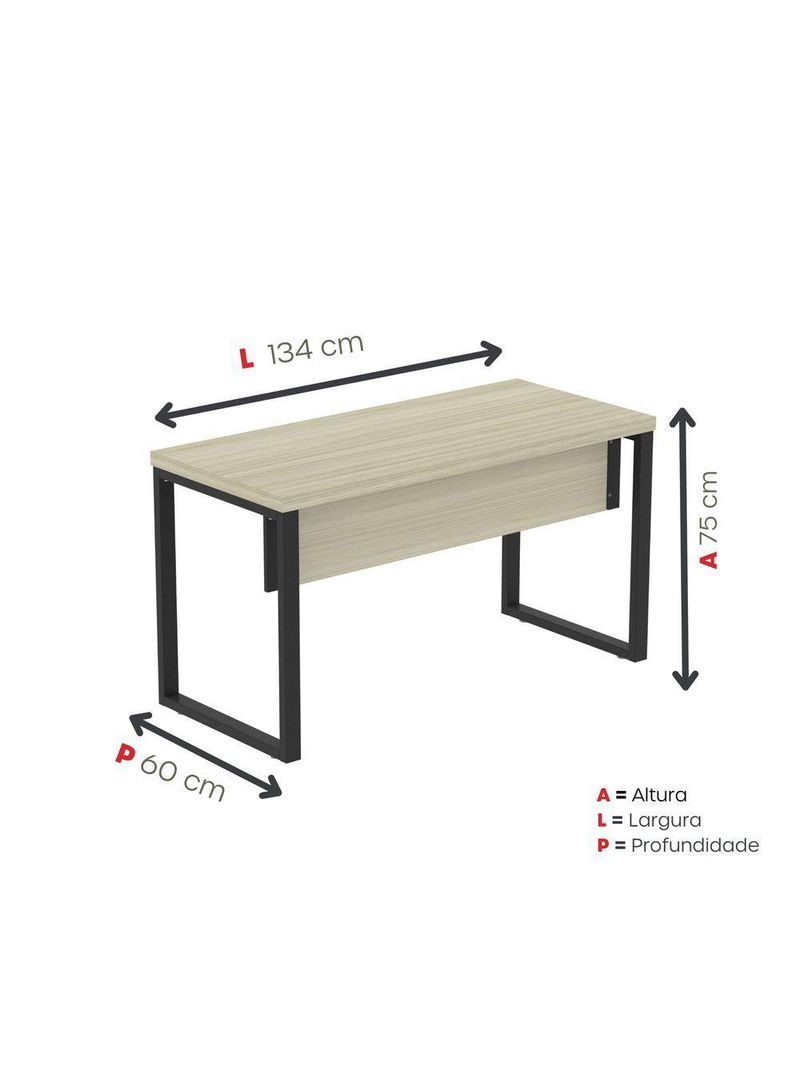 Mesa Escritório 1340x600x750mm M1340pe40tub Castanheira Natural-preto