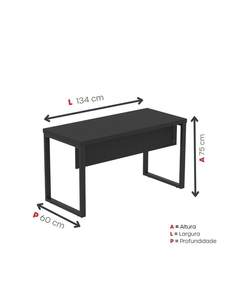 Mesa Escritório 1340x600x750mm M1340pe40tub Preto