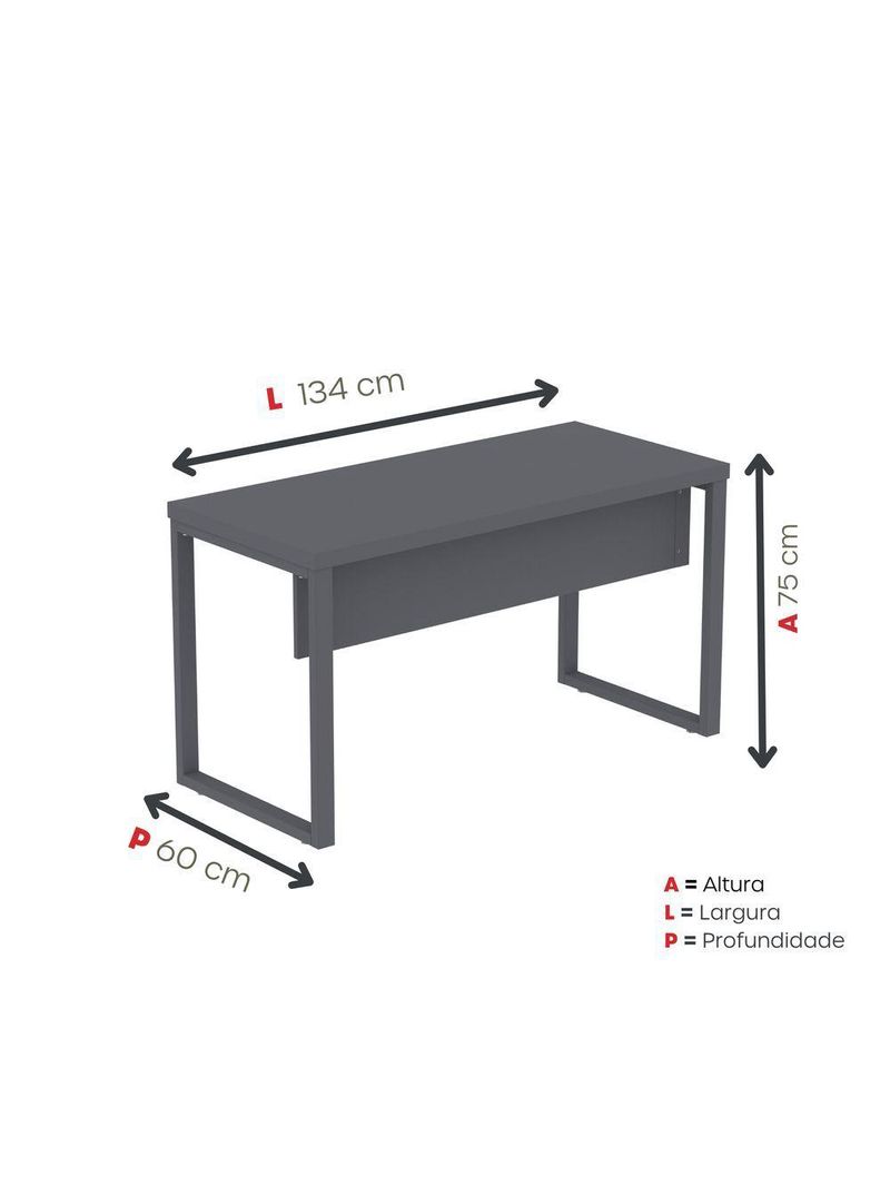 Mesa Escritório 1340x600x750mm M1340pe40tub Grafito