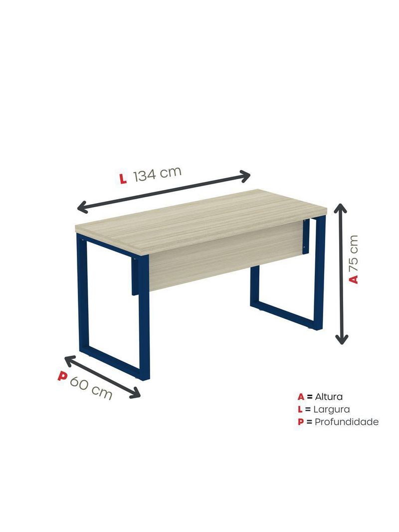 Mesa Escritório 1340x600x750mm M1340pe40tub Castanheira Natural-azul Delrei