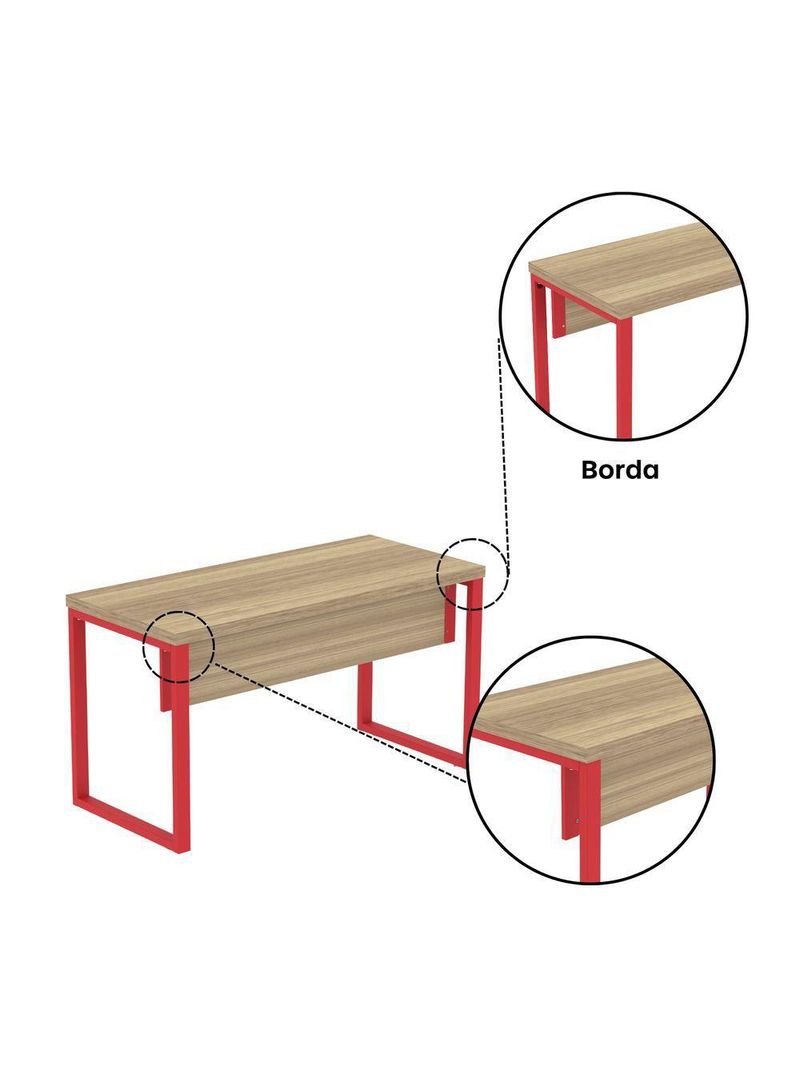 Mesa Escritório 1340x600x750mm M1340pe40tub Noce Naturalle-vermelho