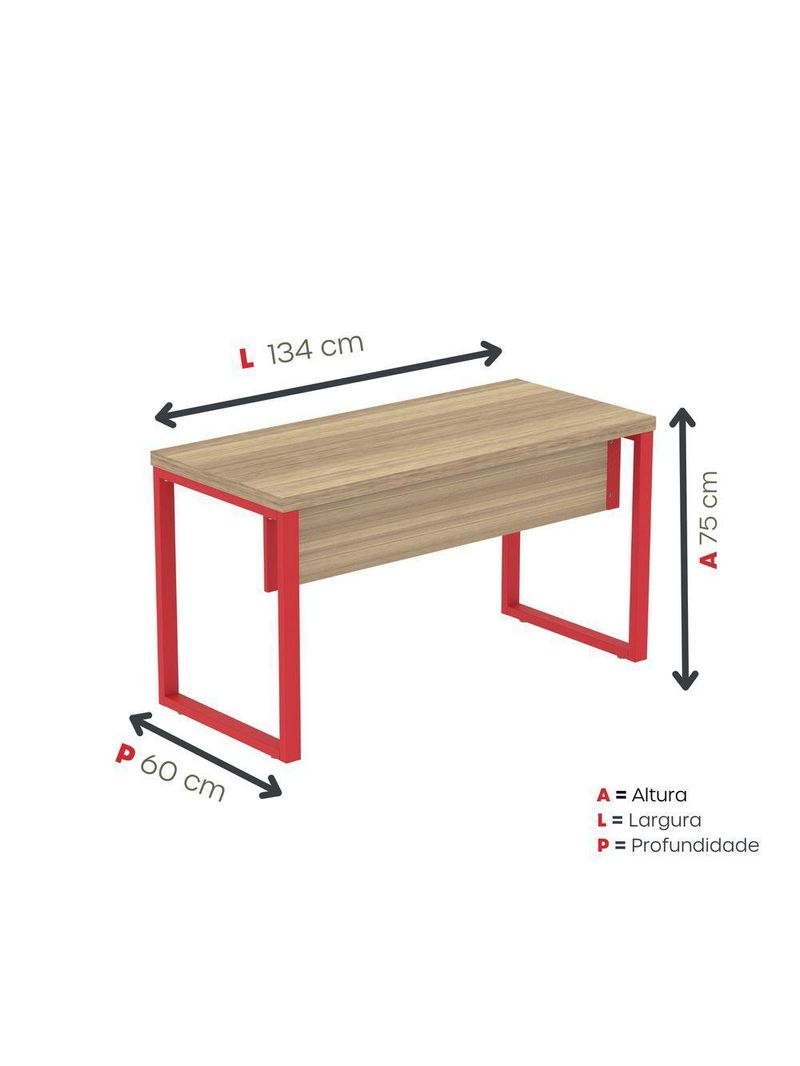Mesa Escritório 1340x600x750mm M1340pe40tub Noce Naturalle-vermelho
