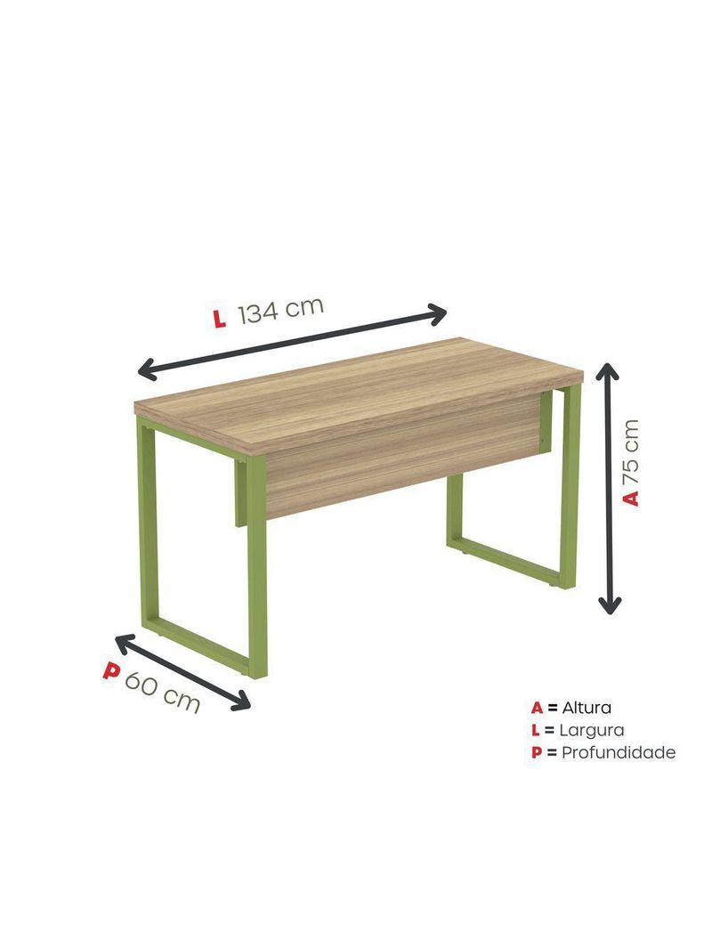 Mesa Escritório 1340x600x750mm M1340pe40tub Noce Naturalle-verde Miró