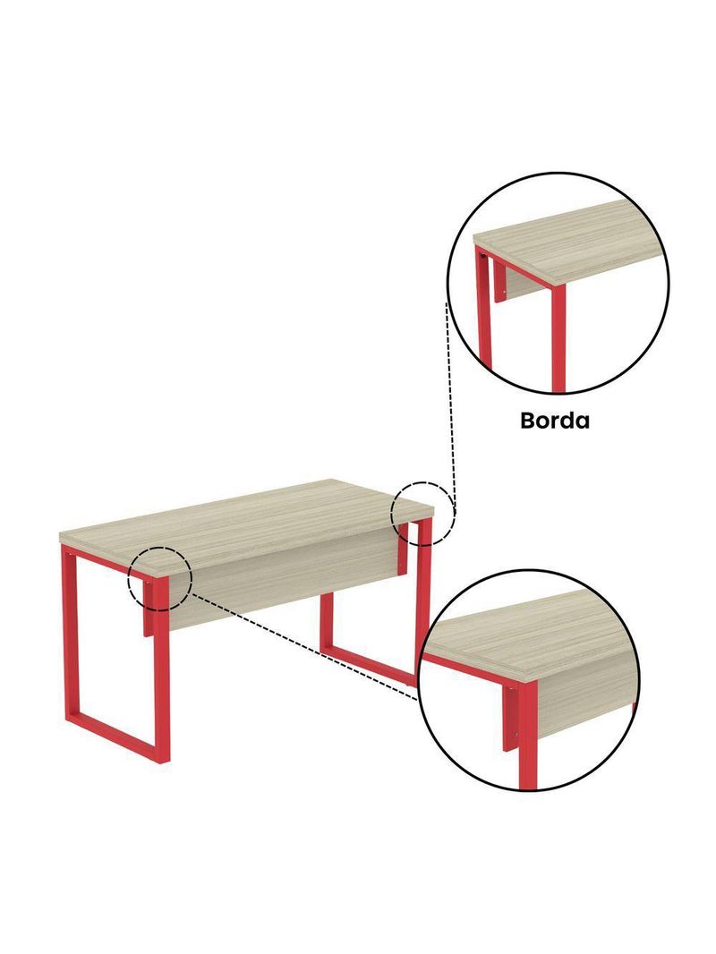 Mesa Escritório 1340x600x750mm M1340pe40tub Castanheira Natural-vermelho