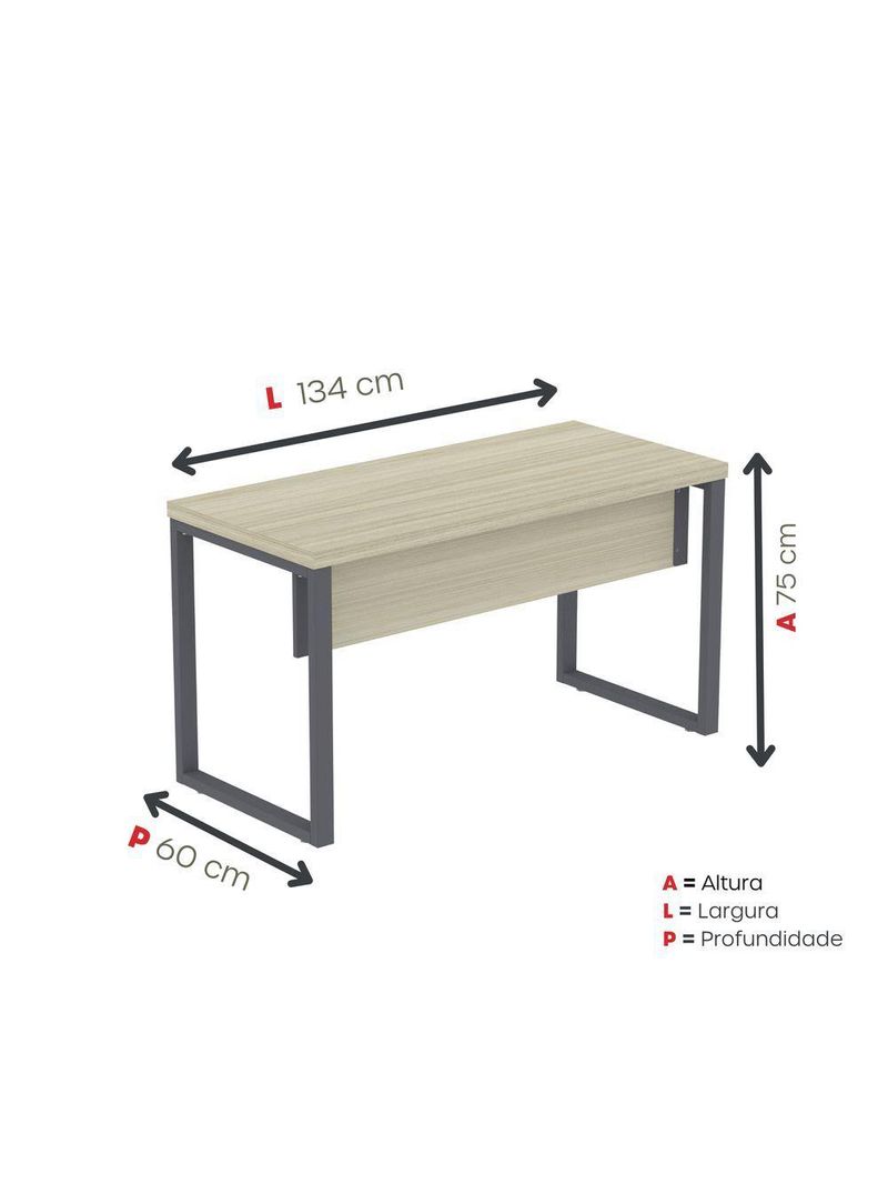 Mesa Escritório 1340x600x750mm M1340pe40tub Castanheira Natural-grafito
