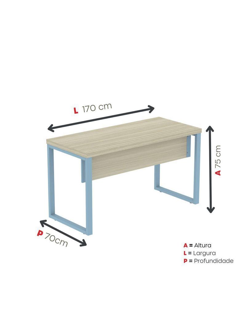 Mesa Escritório 1700x700x750 M170-70pe40tub Castanheira Natural-azul Dali