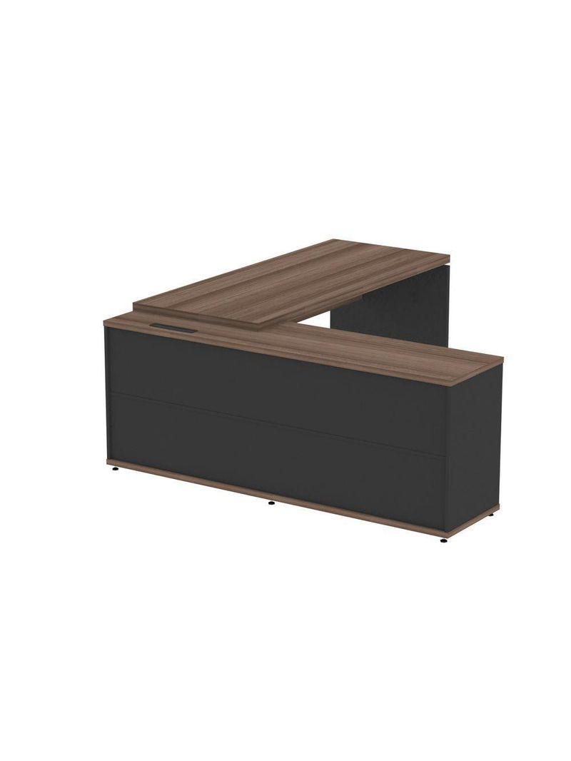 Mesa Pé Balcão Escritório Com 4 Gavetas 189x180cm Preto-walnut