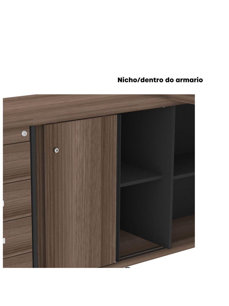 Mesa Pé Balcão Escritório Com 4 Gavetas 189x180cm Preto-walnut