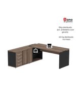 Mesa Pé Balcão Escritório Com 4 Gavetas 189x180cm Preto-walnut