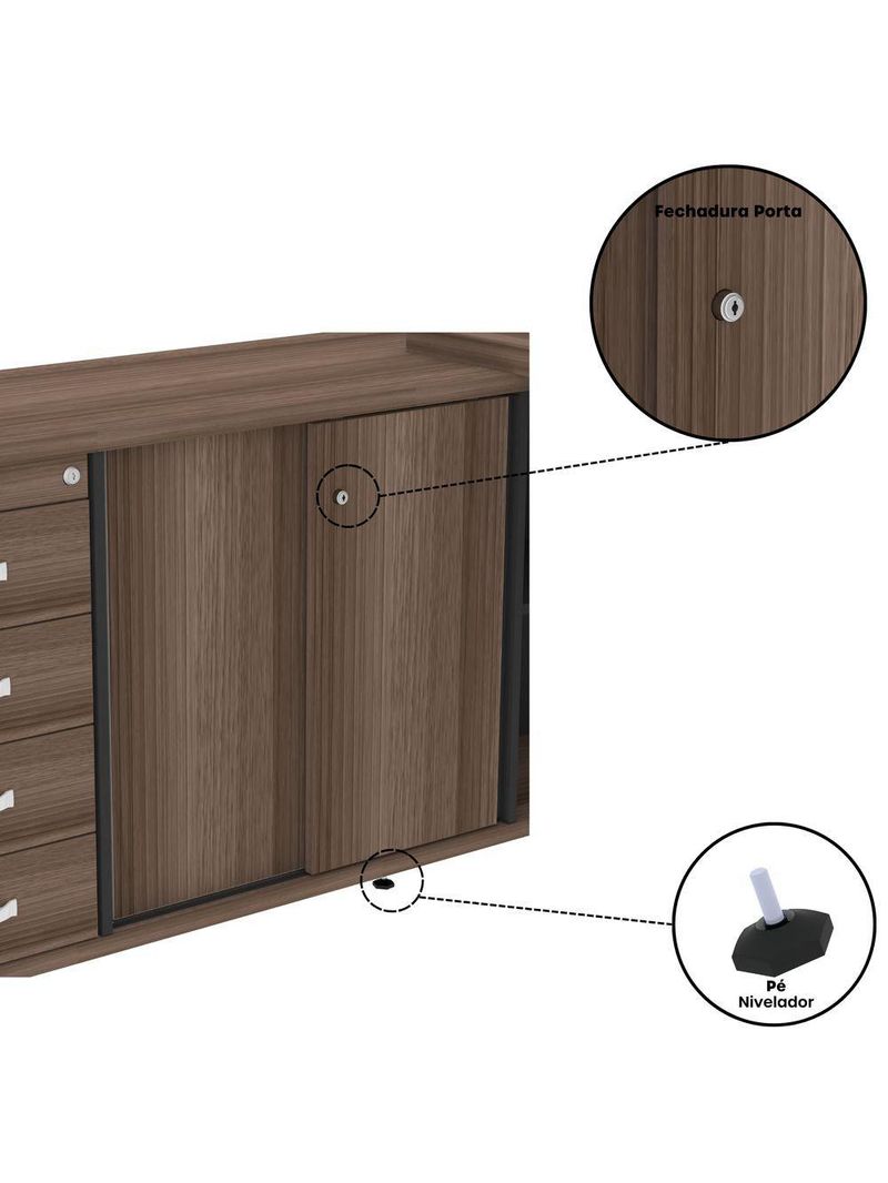 Mesa Pé Balcão Escritório Com 4 Gavetas 189x180cm Preto-walnut