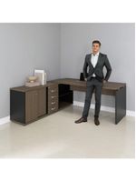 Mesa Pé Balcão Escritório Com 4 Gavetas 189x180cm Preto-walnut