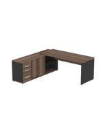 Mesa Pé Balcão Escritório Com 3 Gavetas 189x180cm Preto-walnut