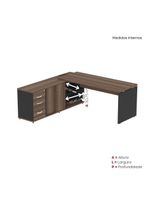 Mesa Pé Balcão Escritório Com 3 Gavetas 189x180cm Preto-walnut