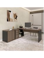Mesa Pé Balcão Escritório Com 3 Gavetas 189x180cm Preto-walnut