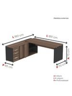 Mesa Pé Balcão Escritório Com 3 Gavetas 189x180cm Preto-walnut