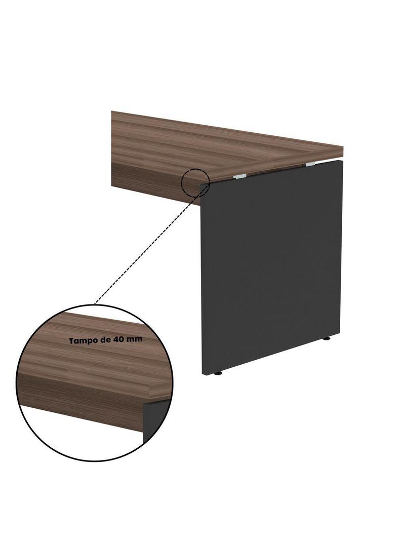 Mesa Pé Balcão Escritório Com 3 Gavetas 189x180cm Preto-walnut
