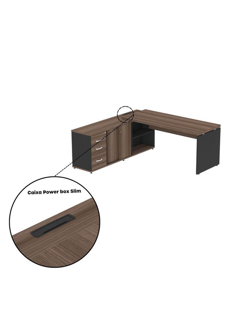Mesa Pé Balcão Escritório Com 3 Gavetas 189x180cm Preto-walnut