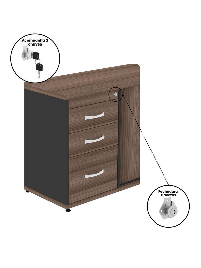 Mesa Pé Balcão Escritório Com 3 Gavetas 189x180cm Preto-walnut