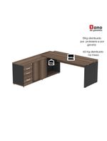 Mesa Pé Balcão Escritório Com 3 Gavetas 189x180cm Preto-walnut