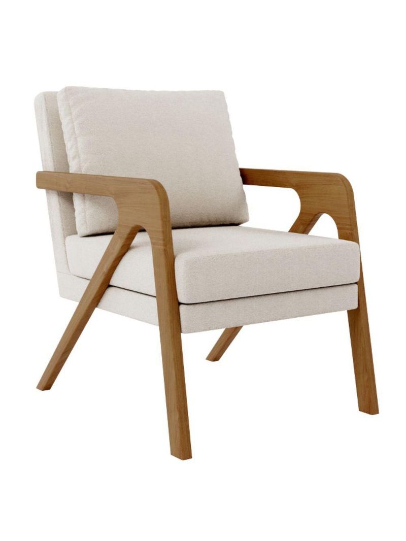 Poltrona Decorativa Sala De Estar Escritório Recepção Olinda Bouclé Bege