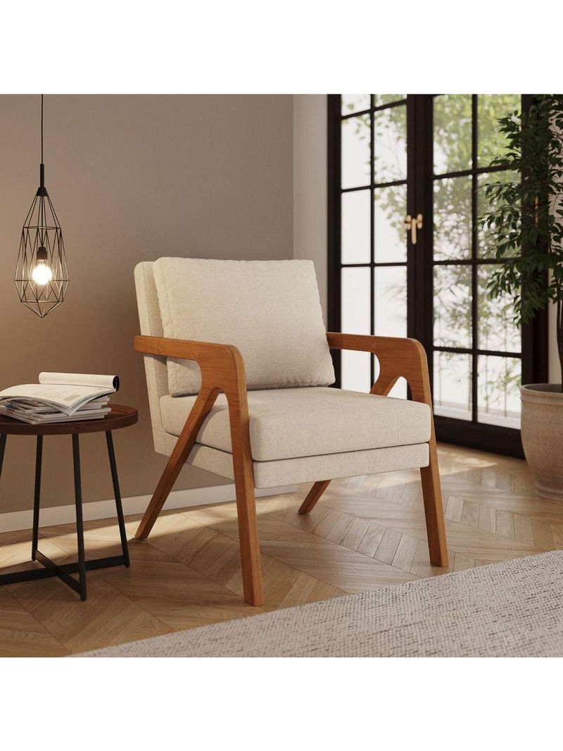 Poltrona Decorativa Sala De Estar Escritório Recepção Olinda Bouclé Bege