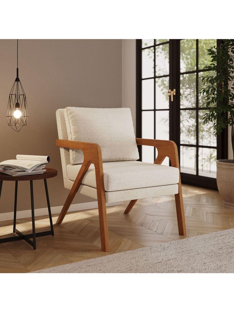 Poltrona Decorativa Sala De Estar Escritório Recepção Olinda Linho Bege