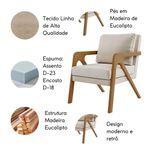 Poltrona Decorativa Moderna Luxo Para Sala Escritório Xangai Linho Bege