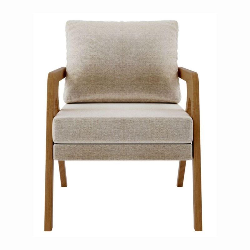 Poltrona Decorativa Moderna Luxo Para Sala Escritório Xangai Linho Bege