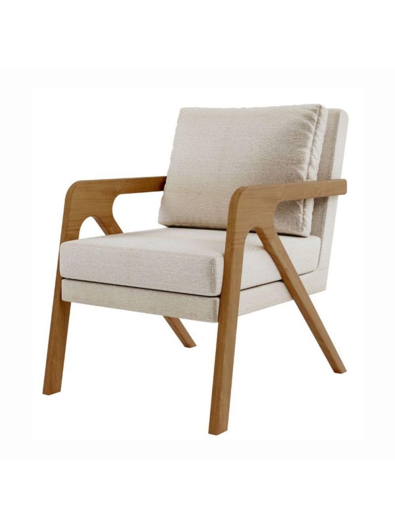 Poltrona Decorativa Moderna Luxo Para Sala Escritório Xangai Linho Bege