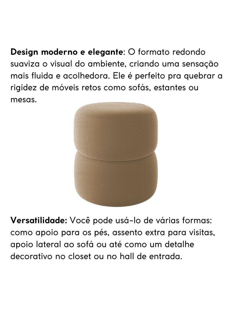 Kit 2 Poltrona Decorativa Puff Sala Moderno Escritório Maia Linho Bege