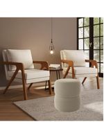 Kit 2 Poltrona Decorativa Puff Sala Moderno Escritório Maia Linho Bege
