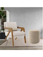 Kit Poltrona E Puff Decorativo Escritório Sala Recepção Maia Linho Bege