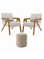 Kit 2 Poltrona Decorativa Puff Sala Moderno Escritório Maia Bouclé Bege