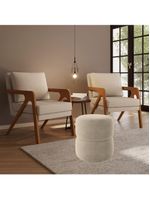 Kit 2 Poltrona Decorativa Puff Sala Moderno Escritório Maia Bouclé Bege