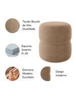 Kit 2 Poltrona Decorativa Puff Sala Moderno Escritório Maia Bouclé Bege