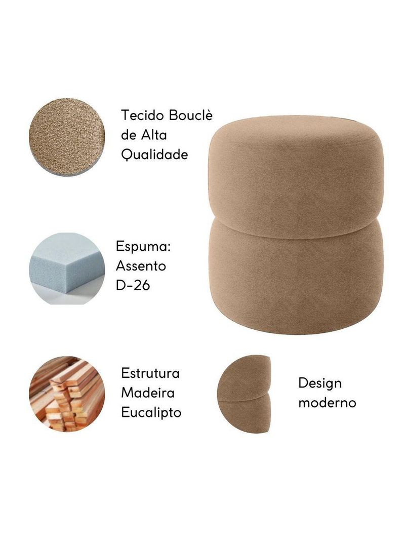 Kit Poltrona E Puff Decorativo Escritório Sala Recepção Maia Bouclé Bege