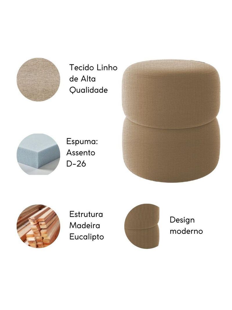 Kit 2 Poltrona Decorativa Puff Sala Moderno Escritório Lana Linho Bege